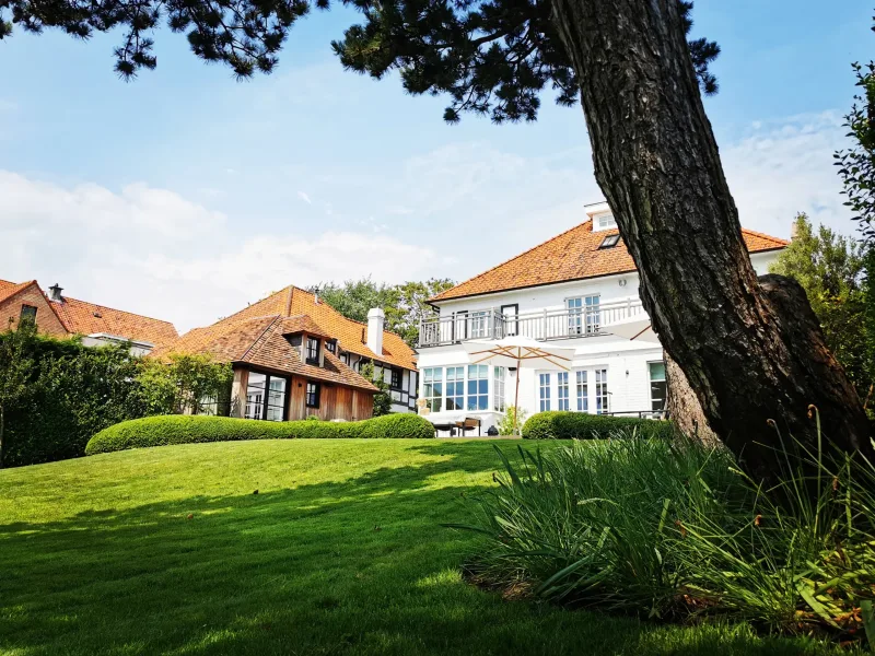 Tuinaanleg in De Haan met kleiklinkers en sfeervolle beplanting, De Haan